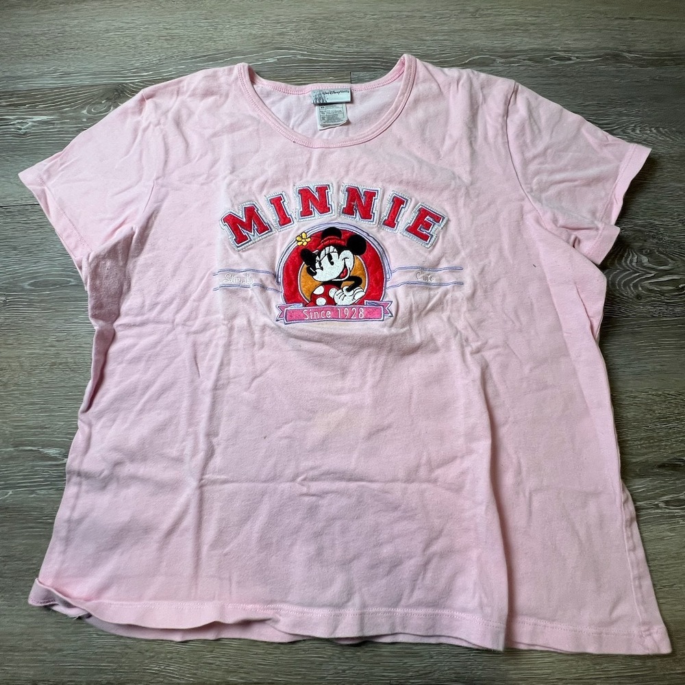 Walt Disney World Minnie Mouse Shirt Womens XL Pink Graphic Tee Embroidered